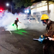 Protesters hold leaf blowers to extinguish tear gas if deployed on the sixth night of action against police brutality in Portland, Ore., on June 4, 2020, after the death of George Floyd in police custody.